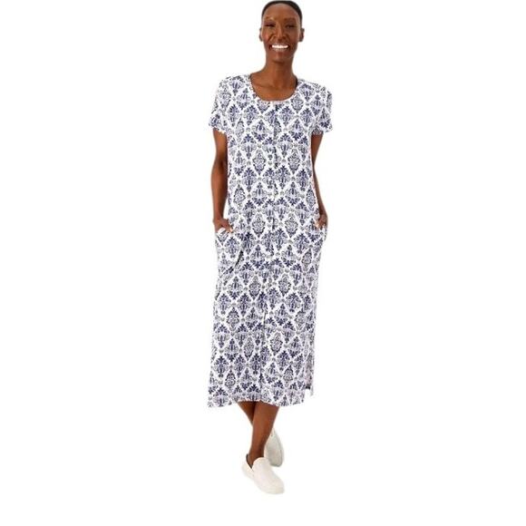 MUK LUKS Cloud Knit Cap Sleeve Lounge Maxi Dress Button Front Womens Size 2X NEW - Picture 1 of 12